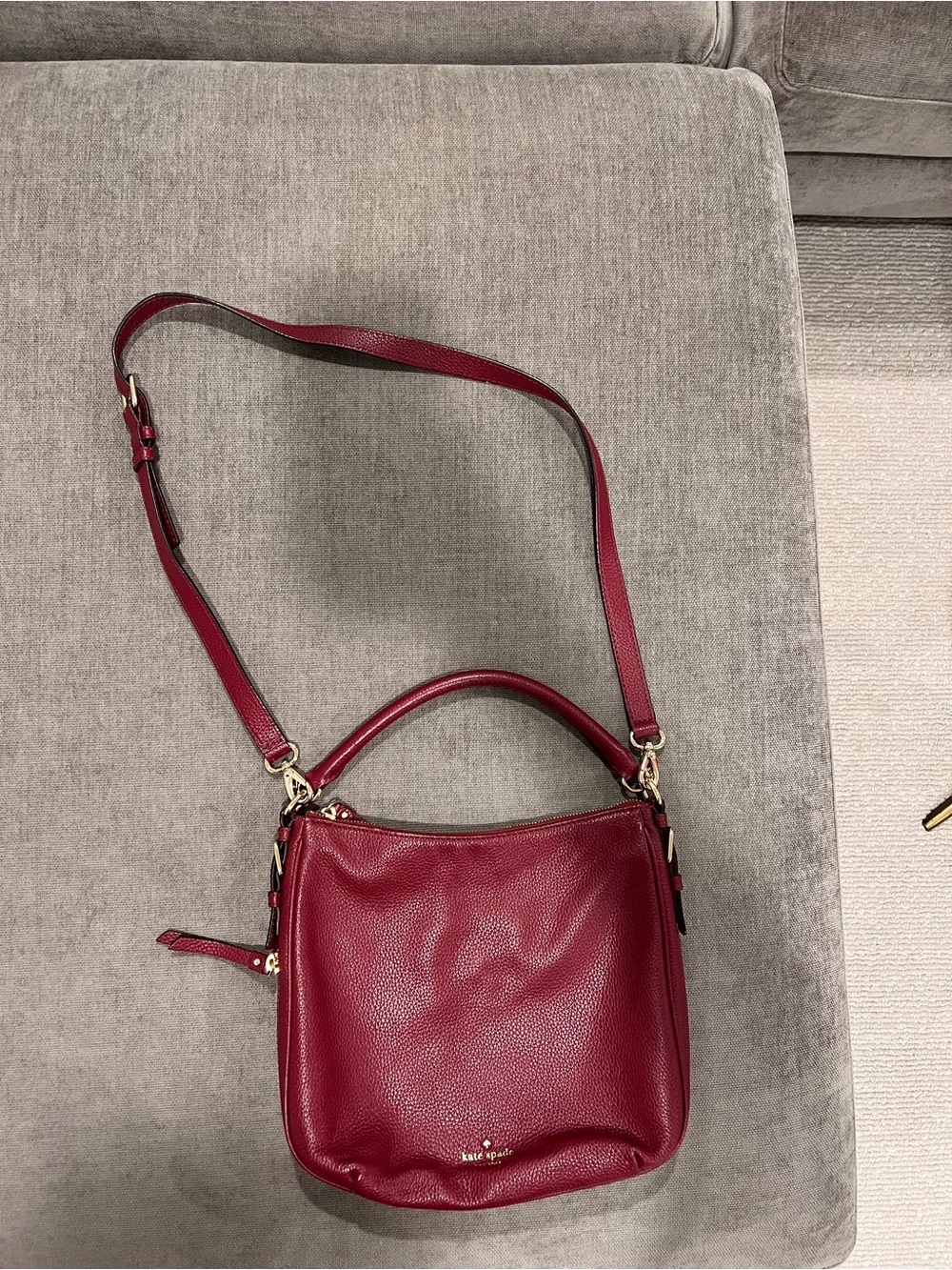 kate spade pebbled leather shoulder bag in burgundy